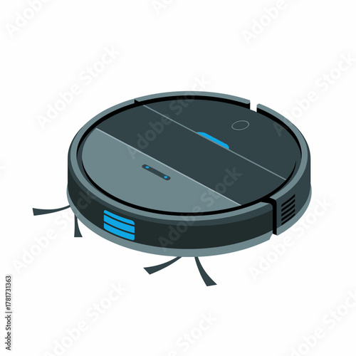 Simple Flat Illustration of a Home Vacuum Robot