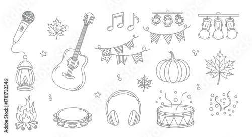 Music celebration line art icons