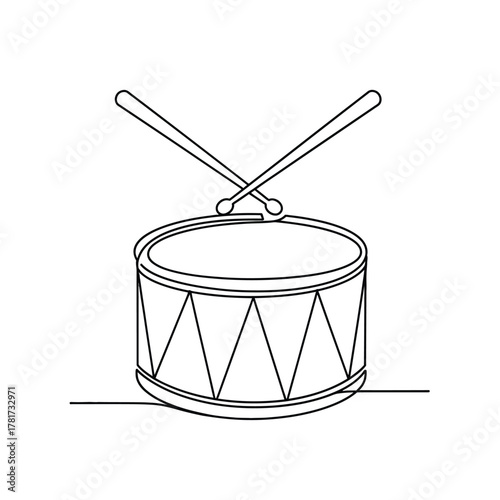 Drum and drumsticks drawing simple line art