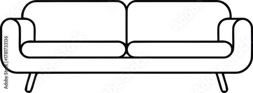 Black outline drawing of a two-seater sofa with rounded arms and legs couch furniture