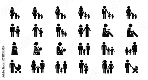 Family icons people parents children strollers