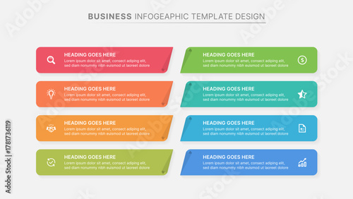 Business Infographic Template Design, 8 Steps Horizontal Layout