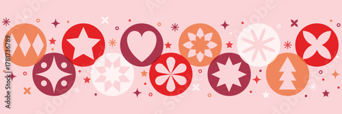 Modern Christmas banner. Snowflakes and balls. Vector illustration