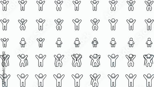 Illustration showing a pattern of stick figures with arms raised and some figures in pairs and singular