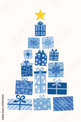 Fotomural Christmas tree decorated with hand drawn presents