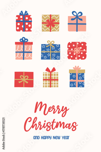 Cuadro en lienzo Christmas greeting card with cute hand drawn presents