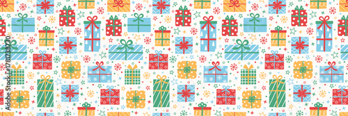 Fotografía Seamless pattern with cute cartoon gift boxes