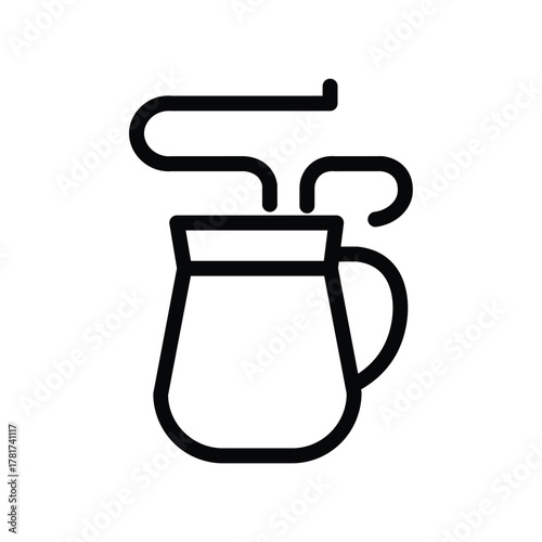 Pour over coffee maker line icon, outline illustration of glass server with dripper and filter tube, symbolizing manual brewing method and cafe equipment