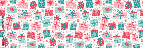 Cuadro en lienzo Cute hand drawn gift boxes background