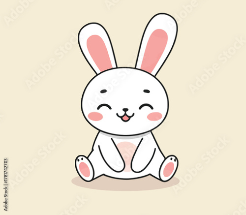 Adorable Cartoon Bunny Sitting Happily