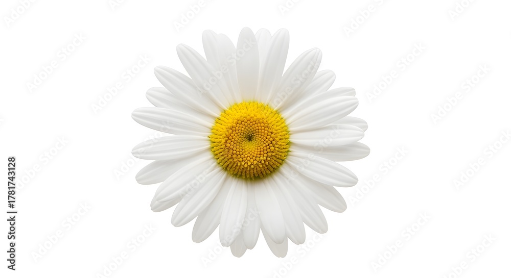 Fototapeta premium Elegant White Daisy Flower with Bright Yellow Center Isolated on Pure White Background
