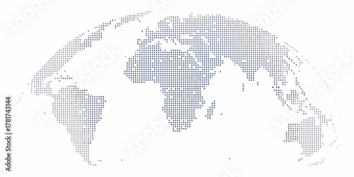 Abstract dotted world map globe representation with fading dots on white background