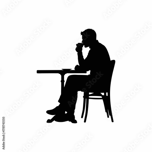 silhouette vector illustration of a man sitting enjoying a cup of coffee