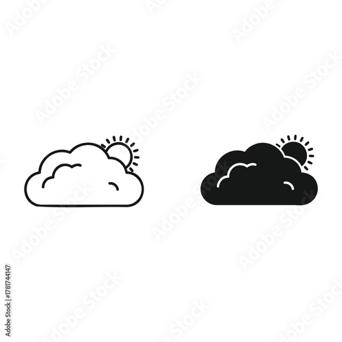Weather Icon : A minimalist weather icon featuring a sun partially obscured by a cloud, symbolizing changing weather conditions and the interplay of sun and cloud.
