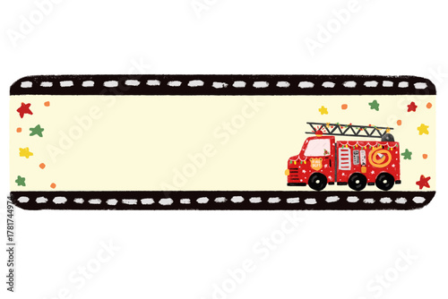 cute blank empty fire engine truck fireman firefighter emergency rescue team theme cars vehicle design for Name Label tag christmas xmas gift party sticker crayon doodle watercolor illustration