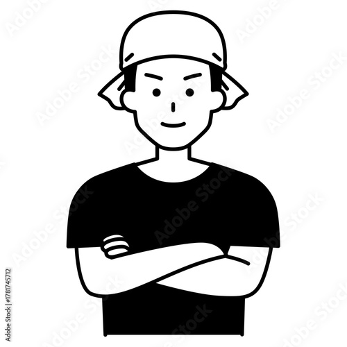 腕組みする居酒屋の男性店員