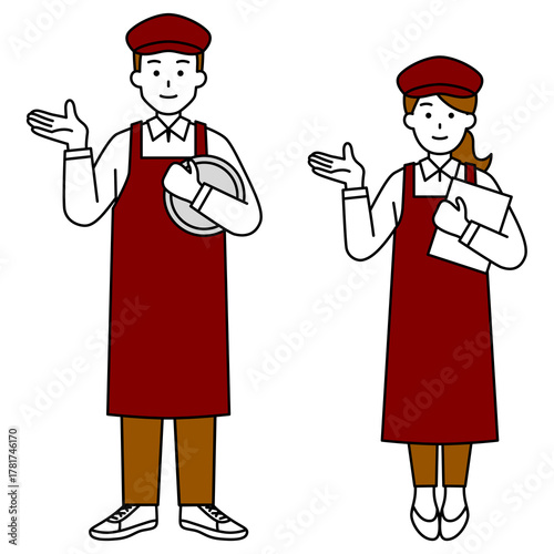 案内するカフェの店員　セット（全身）