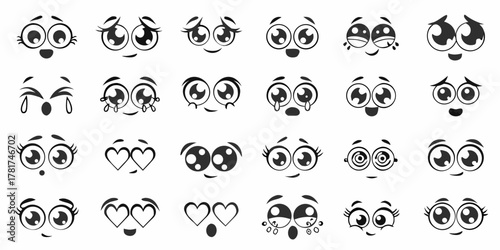 Collection of diverse cartoon eyes and mouths expressing various emotions and feelings