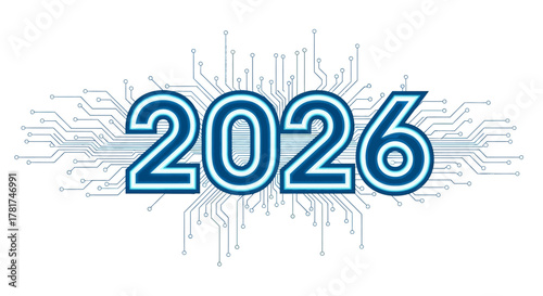 Anticipating 2026 with vibrant futuristic technology circuits, signaling innovation and progress for businesses ready to embrace the future