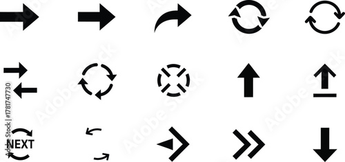 Set of different arrow icons pointing in various directions, isolated on white background