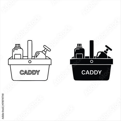 Caddy with Products: A graphic representation of a caddy, filled with various products, offering a clean, organized, and accessible storage solution.