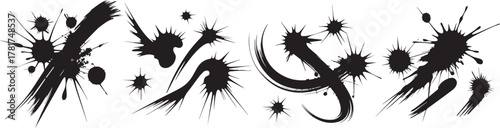 Black ink splatter vector design elements for grunge texture abstract background