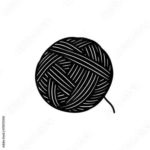 Black and white yarn ball icon for knitting and craft projects