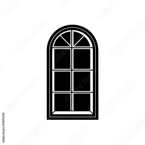 Classic arched window icon with multiple glass panes design art