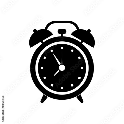 Classic alarm clock icon silhouette for time management concepts
