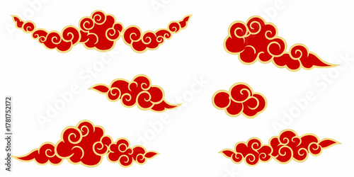 Traditional chinese red and gold auspicious clouds decorative elements