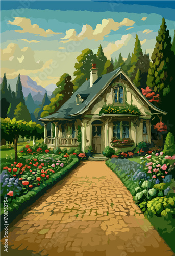 Charming countryside home with flower garden