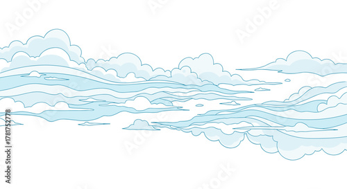 Soft blue wispy clouds drift across the sky in a serene natural landscape.