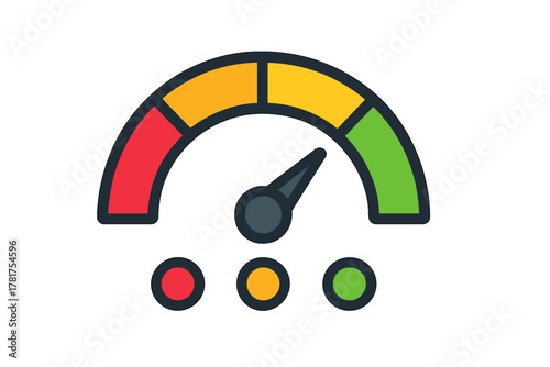 Speedometer gauge icon in flat design with color indicators dashboard indicators chart