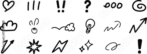 Set of Hand Drawn Doodle Elements Symbols and Shapes in Black and White