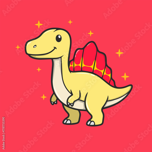 Cute sailing Spinosaurus vector illustration, a playful predator icon for children's apparel assets.