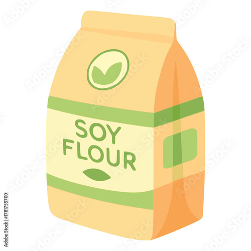 Soy flour in paper bag package food ingredient nature healthy flat color vector illustration template design
