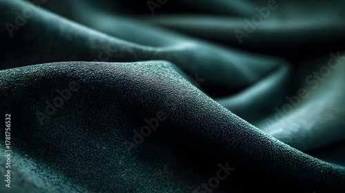 Luxurious dark teal velvet fabric texture, elegant drapery, close-up abstract background for design.