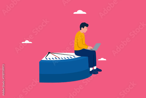 Part-time job, side job or small business, additional work outside working hours, division or tome management, work tracking system or day planning, businessman working using laptop over hours cut