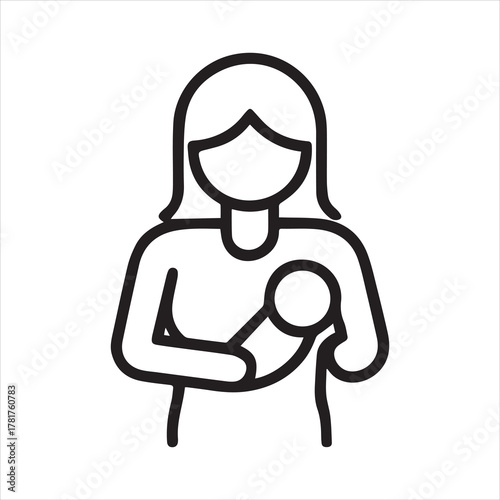 Minimalist line art of a mother tenderly holding her baby symbolizing love and nurturing