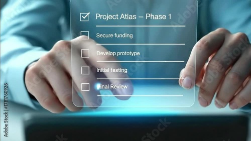 Digital checklist project management for task completion on screen.