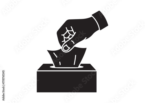 Hand pulling paper tissue icon, Hand pulling paper tissue solid vector