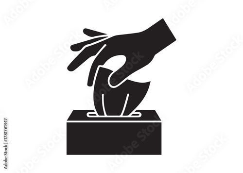 Hand pulling paper tissue icon, Hand pulling paper tissue solid vector