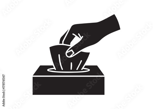 Hand pulling paper tissue icon, Hand pulling paper tissue solid vector