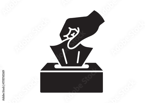 Hand pulling paper tissue icon, Hand pulling paper tissue solid vector