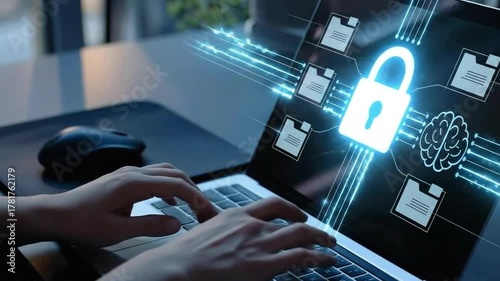 Digital data protection and ai security on laptop screen concept