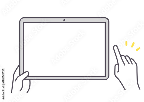 タブレットと手のイラスト素材　タッチ操作　ベクター