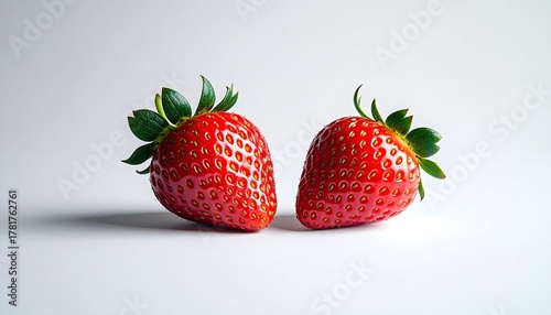 Wallpaper Mural Two Ripe Red Strawberries Centered on a Clean White Background in Studio Lighting Torontodigital.ca