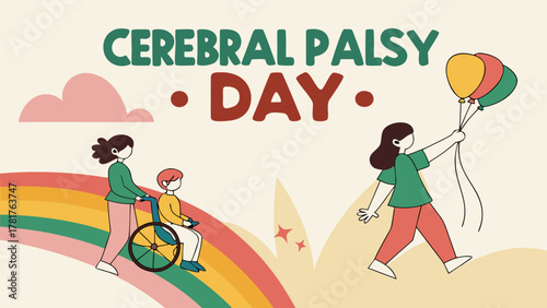 Cerebral Palsy Day Celebration with Colorful Rainbow and Inclusive Illustration