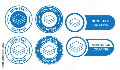 Non Stick Coating icon set. Non Stick Coating of vector labels for kitchen pan or cooking pot. Non Stick Coating logo, label, badge, sticker, symbol, emblem, black, circle, line vector isolated.