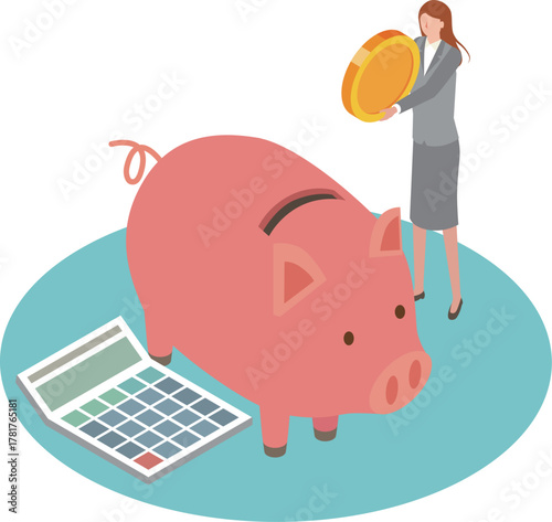 貯金する女性
